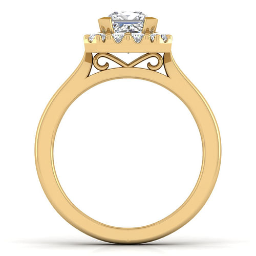 14K Yellow Gold Princess Halo Diamond Engagement Ring