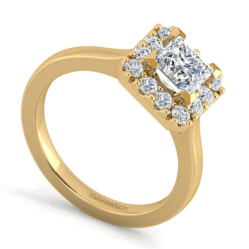 14K Yellow Gold Princess Halo Diamond Engagement Ring