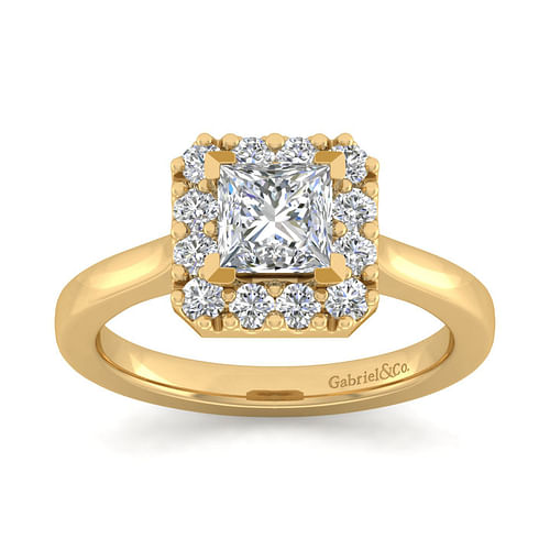 14K Yellow Gold Princess Halo Diamond Engagement Ring