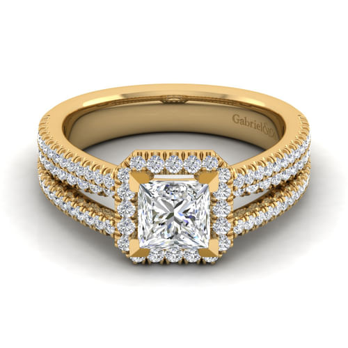14K Yellow Gold Princess Halo Diamond Engagement Ring