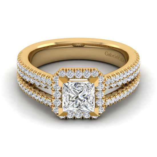 Gabriel - 14K Yellow Gold Princess Halo Diamond Engagement Ring