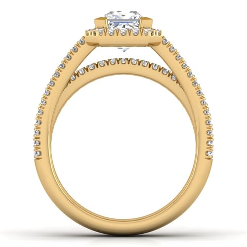 14K Yellow Gold Princess Halo Diamond Engagement Ring