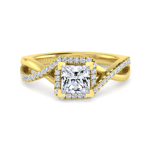 14K Yellow Gold Princess Halo Diamond Engagement Ring