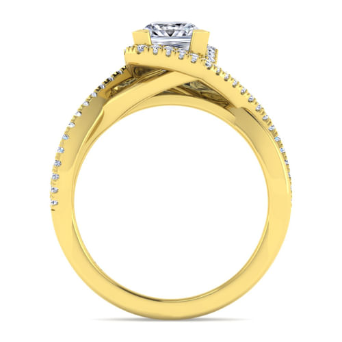 14K Yellow Gold Princess Halo Diamond Engagement Ring