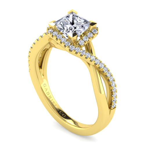 14K Yellow Gold Princess Halo Diamond Engagement Ring