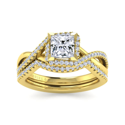 14K Yellow Gold Princess Halo Diamond Engagement Ring