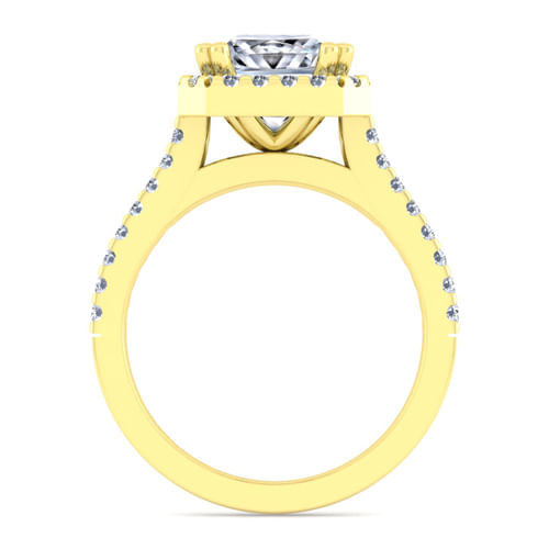 14K Yellow Gold Princess Halo Diamond Engagement Ring