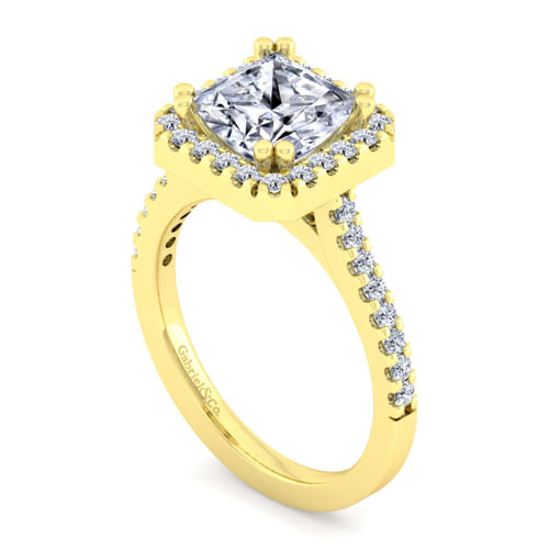 14K Yellow Gold Princess Halo Diamond Engagement Ring