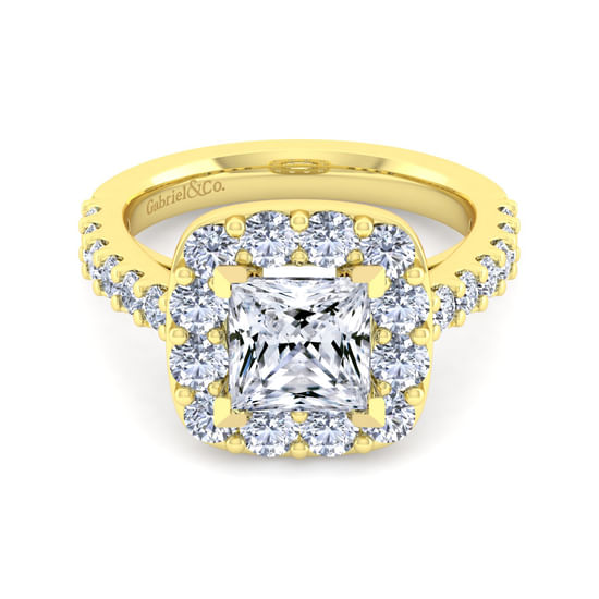 Gabriel - 14K Yellow Gold Princess Halo Diamond Engagement Ring