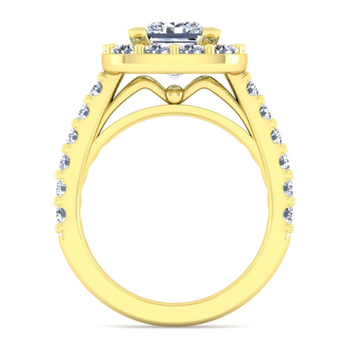 14K Yellow Gold Princess Halo Diamond Engagement Ring