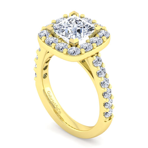 14K Yellow Gold Princess Halo Diamond Engagement Ring