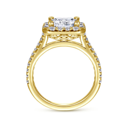 14K Yellow Gold Princess Halo Diamond Engagement Ring
