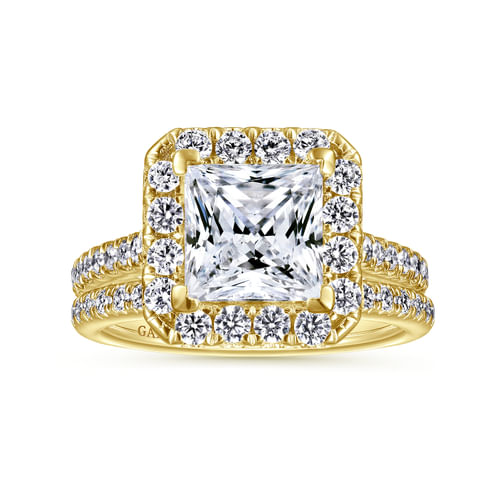 14K Yellow Gold Princess Halo Diamond Engagement Ring