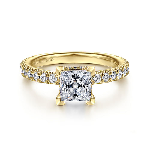 14K Yellow Gold Princess Hidden Halo Diamond Engagement Ring