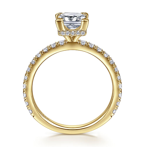14K Yellow Gold Princess Hidden Halo Diamond Engagement Ring