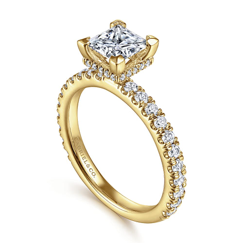 14K Yellow Gold Princess Hidden Halo Diamond Engagement Ring