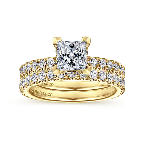 14K Yellow Gold Princess Hidden Halo Diamond Engagement Ring