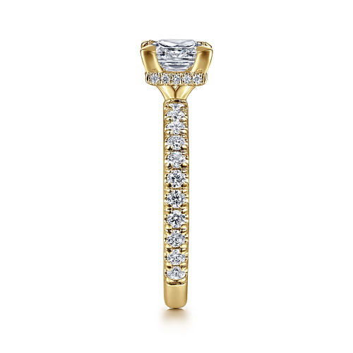 14K Yellow Gold Princess Hidden Halo Diamond Engagement Ring