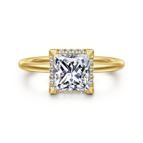 14K Yellow Gold Princess Hidden Halo Diamond Engagement Ring