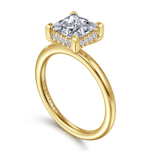 14K Yellow Gold Princess Hidden Halo Diamond Engagement Ring