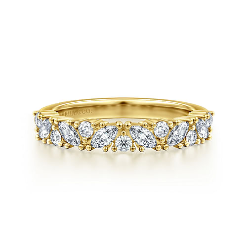 14K Yellow Gold Prong Marquise and Round Diamond Anniversary Band