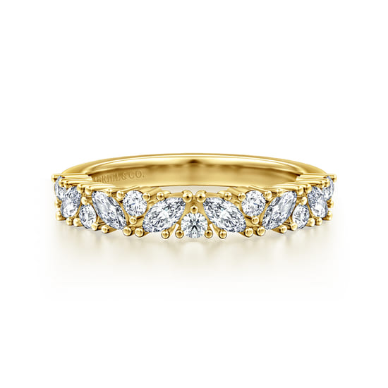 14K Yellow Gold Prong Marquise and Round Diamond Anniversary Band