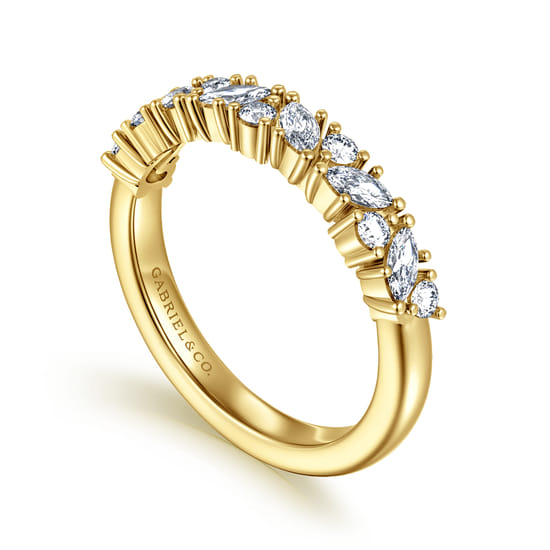 14K Yellow Gold Prong Marquise and Round Diamond Anniversary Band angle 3
