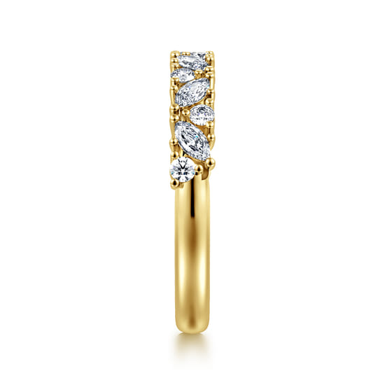 14K Yellow Gold Prong Marquise and Round Diamond Anniversary Band angle 4