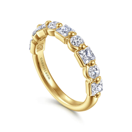 14K Yellow Gold Prong Princess Cut and Round Diamond Anniversary Band angle 3