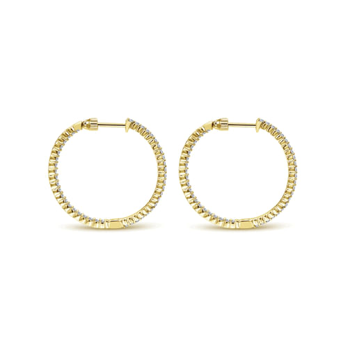 14K Yellow Gold Prong Set  25mm Round Inside Out Diamond Hoop Earrings