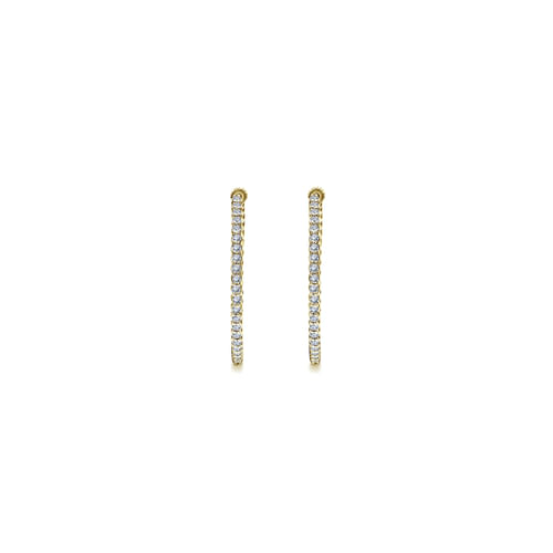 14K Yellow Gold Prong Set  25mm Round Inside Out Diamond Hoop Earrings