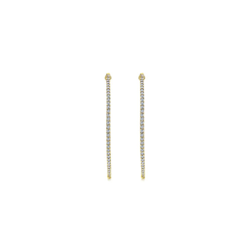 14K Yellow Gold Prong Set  50mm Round Inside Out Diamond Hoop Earrings