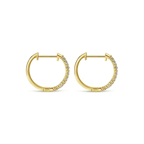 14K Yellow Gold Prong Set 15mm Round Classic Diamond Hoop Earrings