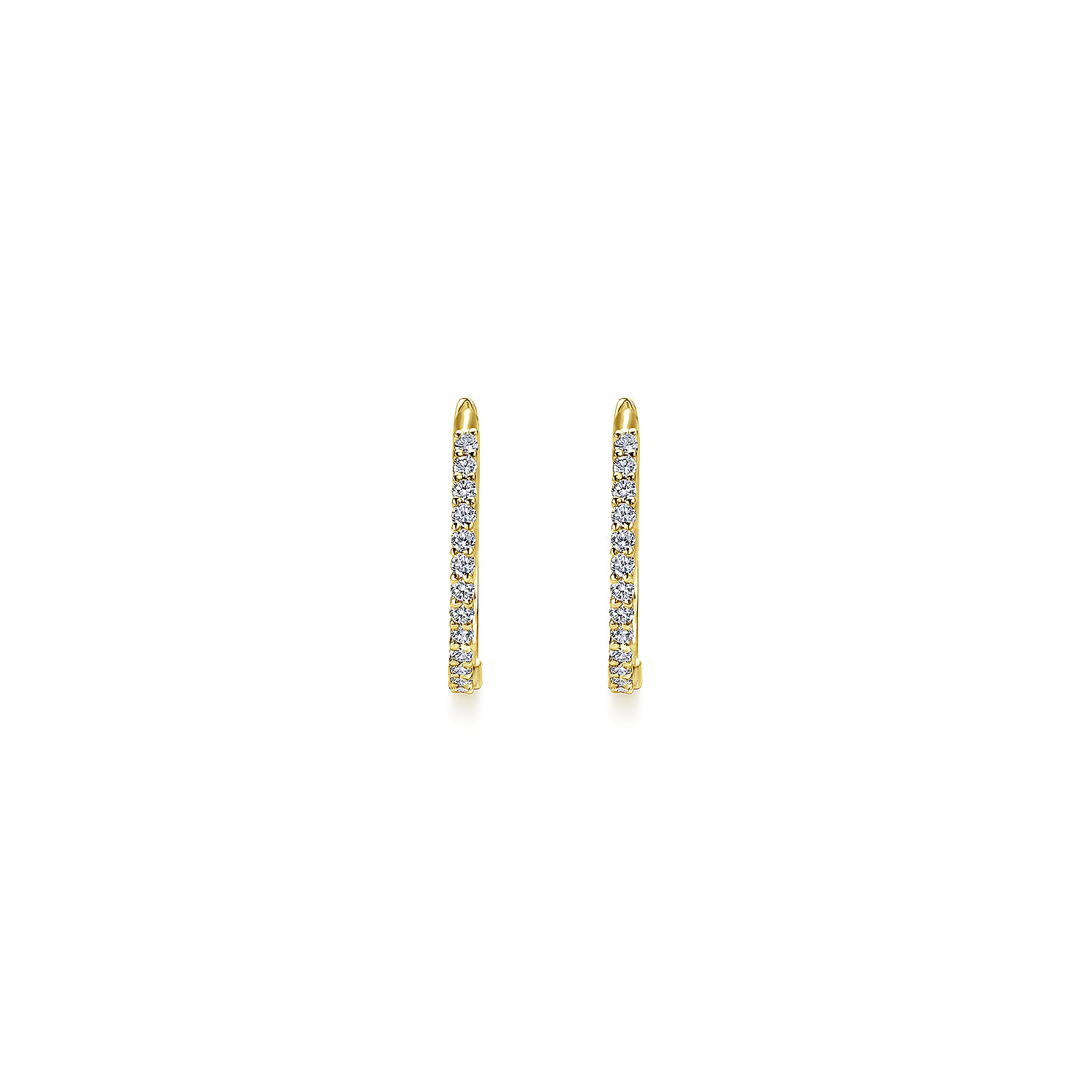 14K Yellow Gold Prong Set 15mm Round Classic Diamond Hoop Earrings