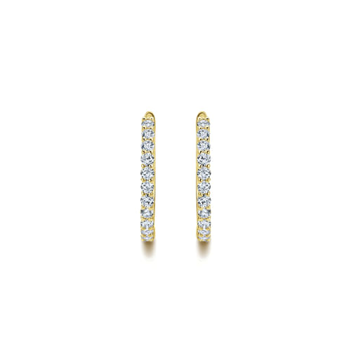 14K Yellow Gold Prong Set 15mm Round Classic Diamond Hoop Earrings