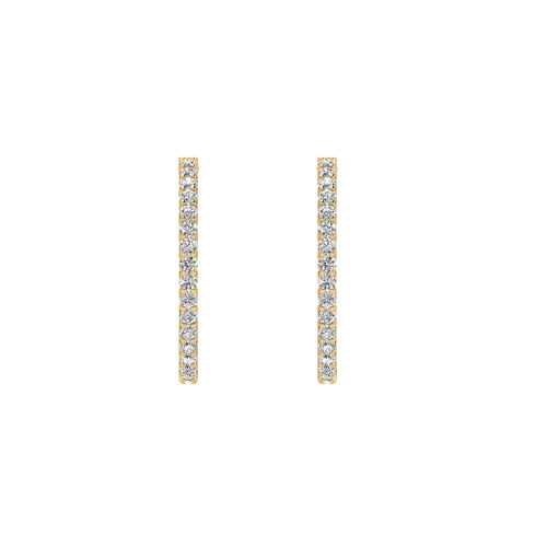 14K Yellow Gold Prong Set 25mm Round Inside Out Diamond Hoop Earrings