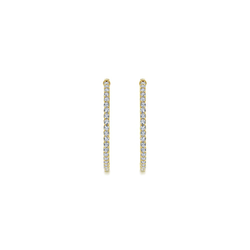 14K Yellow Gold Prong Set 35mm Round Inside Out Diamond Hoop Earrings