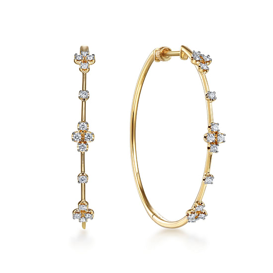 Gabriel - 14K Yellow Gold Prong Set 40mm Round Classic Diamond Hoop Earrings