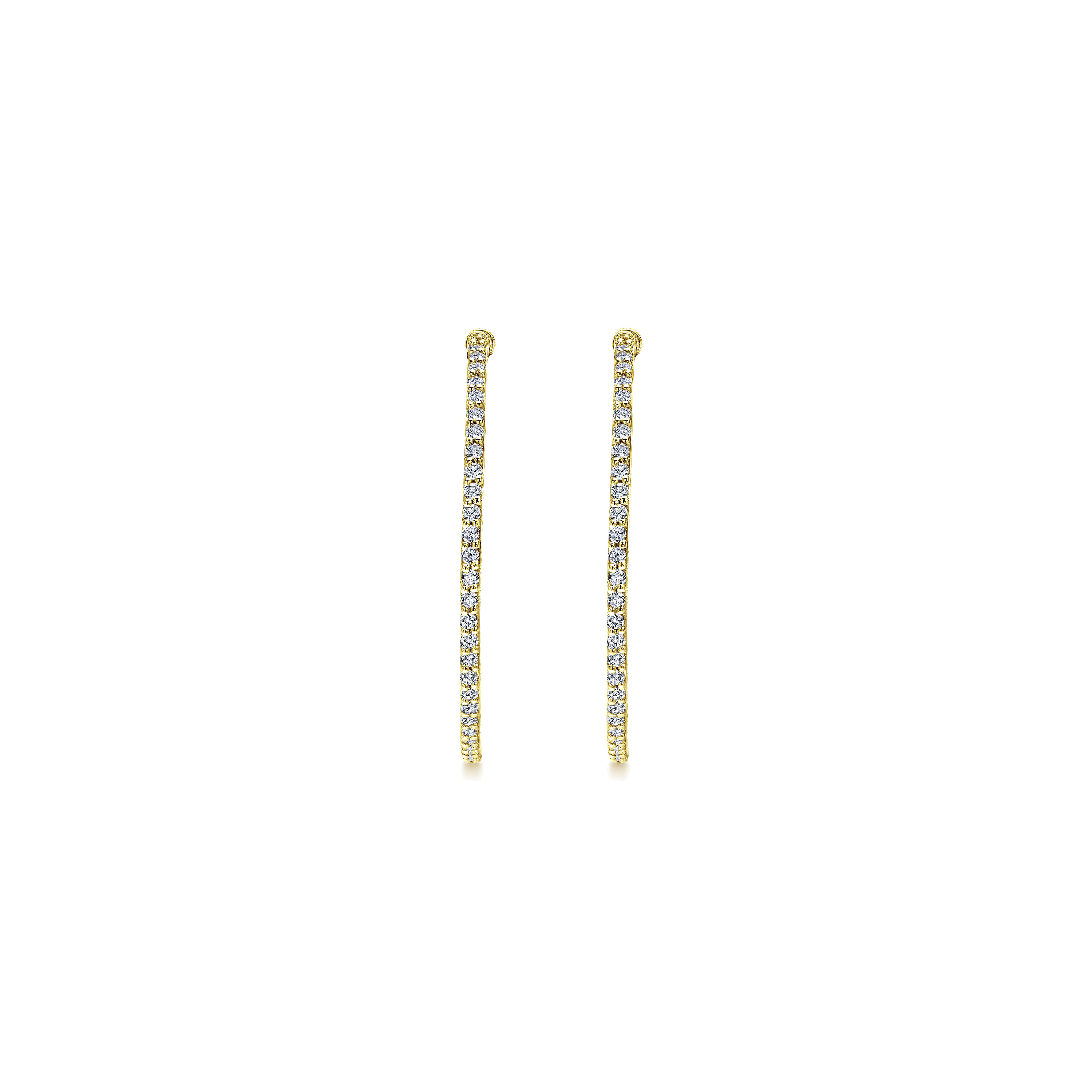 14K Yellow Gold Prong Set 40mm Round Inside Out Diamond Hoop Earrings