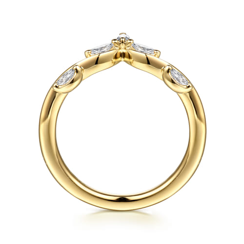 14K Yellow Gold Prong Set Marquise Diamond Anniversary Band