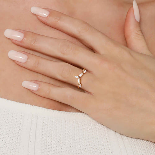 14K Yellow Gold Prong Set Marquise Diamond Anniversary Band