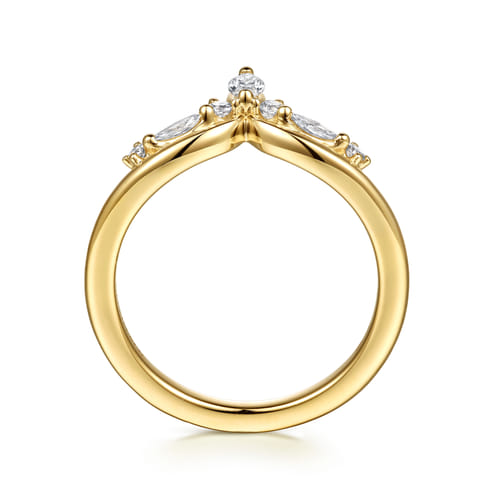 14K Yellow Gold Prong Set Marquise and Round Diamond Anniversary Band