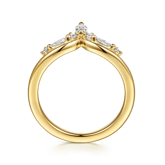 14K Yellow Gold Prong Set Marquise and Round Diamond Anniversary Band angle 2