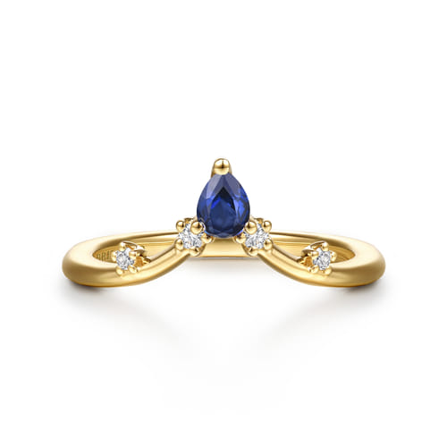 14K Yellow Gold Prong Set Pear Sapphire and Round Diamond Anniversary Band