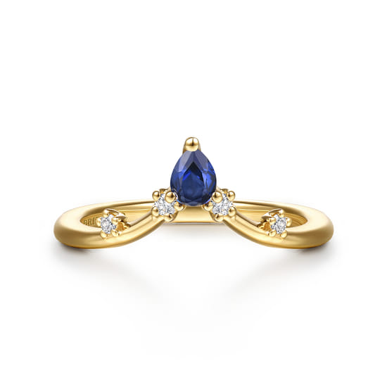 14K Yellow Gold Prong Set Pear Sapphire and Round Diamond Anniversary Band 14K Yellow Gold Prong Set Pear Sapphire and Round Diamond Anniversary Band