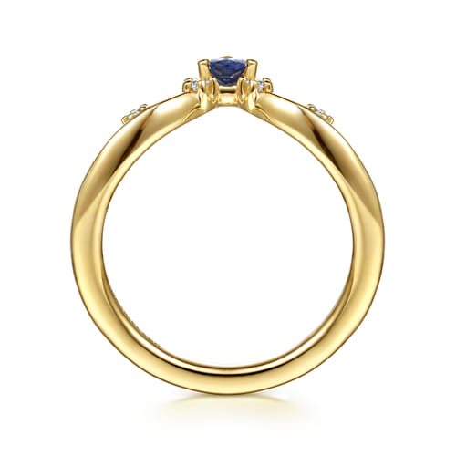 14K Yellow Gold Prong Set Pear Sapphire and Round Diamond Anniversary Band