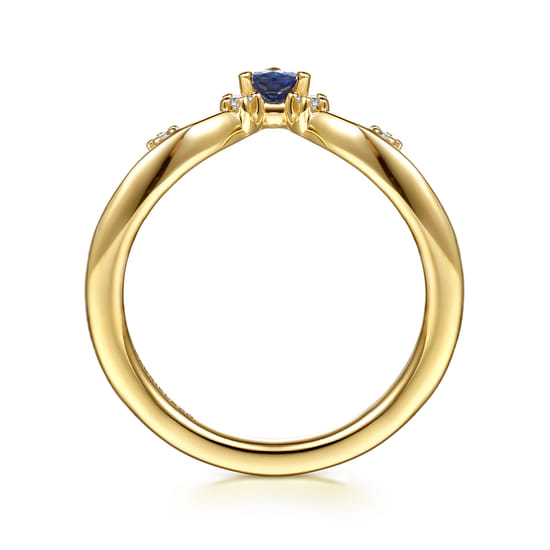 14K Yellow Gold Prong Set Pear Sapphire and Round Diamond Anniversary Band angle 2 14K Yellow Gold Prong Set Pear Sapphire and Round Diamond Anniversary Band angle 2