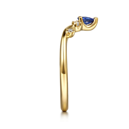 14K Yellow Gold Prong Set Pear Sapphire and Round Diamond Anniversary Band