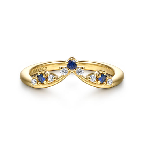 14K Yellow Gold Prong Set Sapphire and Diamond Anniversary Band