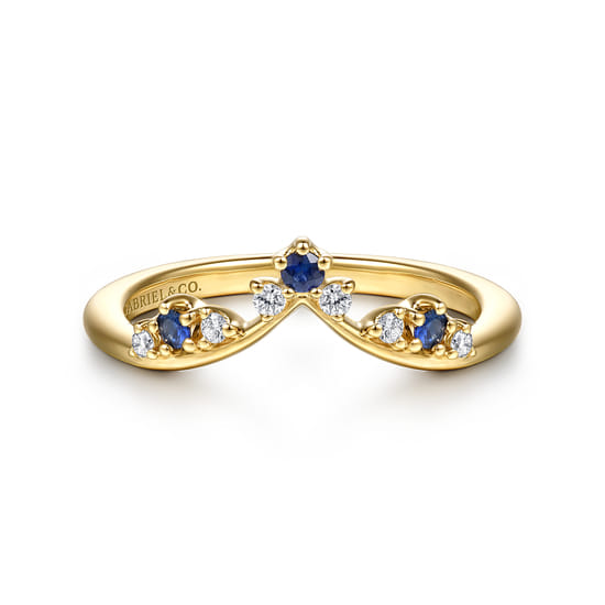 14K Yellow Gold Prong Set Sapphire and Diamond Anniversary Band